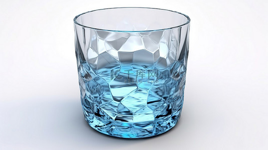 白色背景上充水多面玻璃的 3D 渲染
