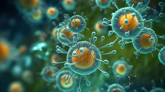 實驗背景图片_微生物细菌病毒和病菌的 3D 渲染