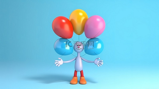 身体卡通身体背景图片_卡通人物的 3D 插图渲染，具有极其灵活的无骨手拿着气球重量