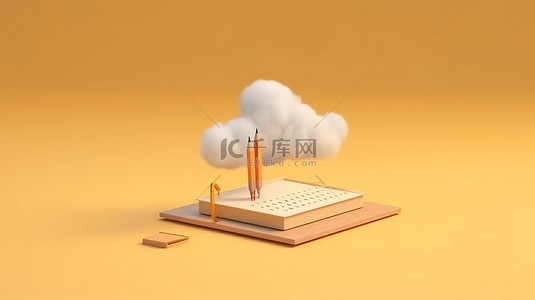 台历背景图片_3D 渲染的时尚台历插图，铅笔悬挂在半空中