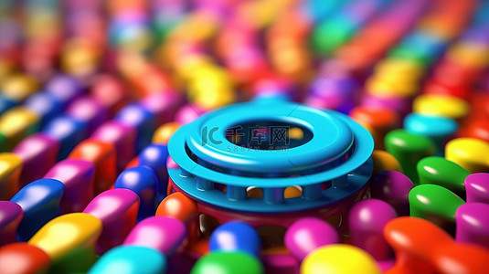 焦点 3D 渲染彩虹流行它坐立不安的玩具作为背景与选择性模糊