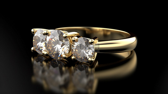 红底订婚背景图片_处于放置位置的 3 颗宝石订婚戒指的黄金 3D 渲染