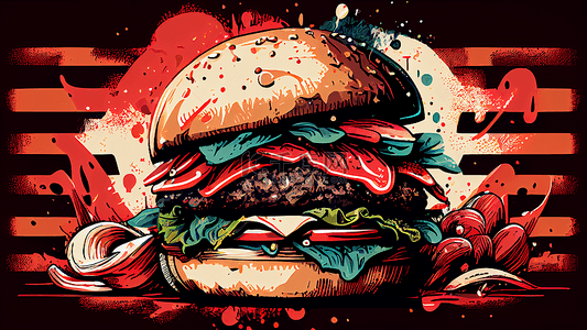 牛肉美食背景背景图片_汉堡包创意插画背景
