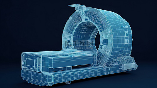 蓝色背景下 3D 渲染比例的 MRI 扫描仪蓝图
