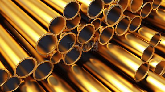 金铝管和钢管型材背景的 3D 渲染