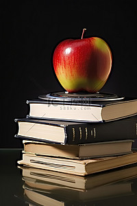 一个苹果坐在一些书上
