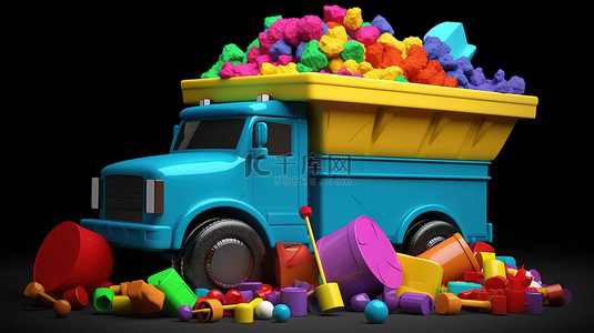 多彩 3D 玩具套装，配有敞篷自卸卡车和儿童起重机