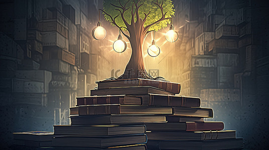 教育发展背景图片_从书本中萌芽的思想树象征着通过学习获得职业发展