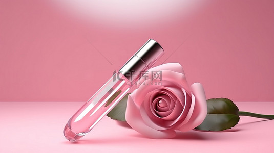 美容配饰背景图片_3d 渲染粉红色玫瑰背景与光泽的嘴唇