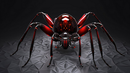 险恶的蜘蛛红皮黑蜘蛛非常适合万圣节和恐怖主题 3D 插图从后面