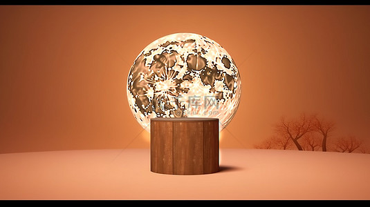 浅色中秋背景图片_3D 渲染中秋背景，具有抽象圆柱盒和满月背景