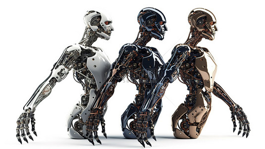 白色背景下交叉臂 3d 渲染的人工智能机器人或机器人