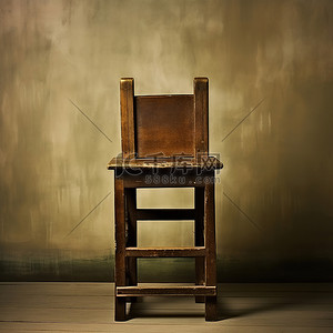 一张棕色小桌子，上面放着一把木椅