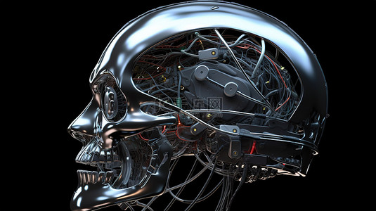 在 3d 渲染中具有电路和神经网络的控制论机器人