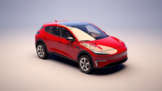 充汽模型背景图片_下一代红色电动城市掀背车的 3D 插图，具有扩展范围