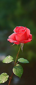 红玫瑰玫瑰背景背景图片_一朵红玫瑰显示在绿色背景前
