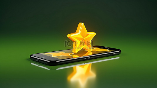 用于移动应用程序客户反馈和评级的光滑黄色星星的 3D 插图