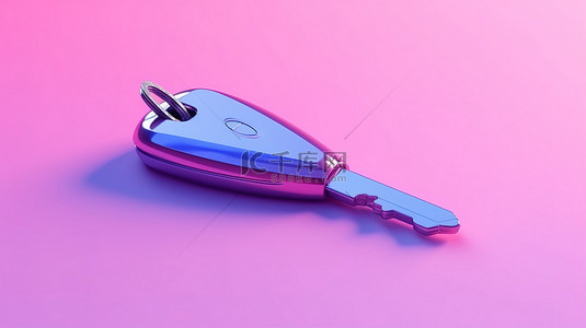 警蓝色背景图片_双色调时尚粉色车钥匙，蓝色背景 3D 渲染
