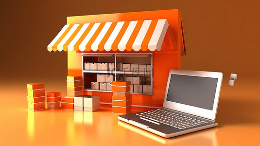 销售行业背景图片_蓬勃发展的电子商务行业在线市场的 3d 插图