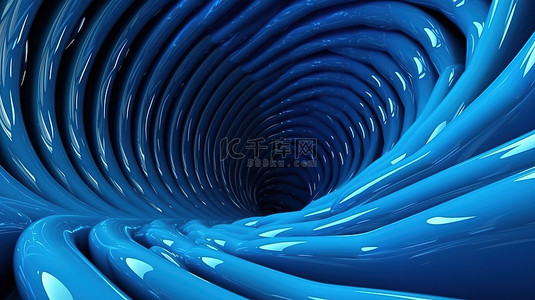 圆管背景图片_同心圆中扭曲的蓝色管 3D 抽象几何混沌 3D 插图