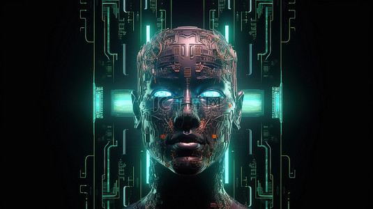 人脸勾勒背景图片_具有机器人脸的韩元货币的抽象 3D 全息图技术渲染