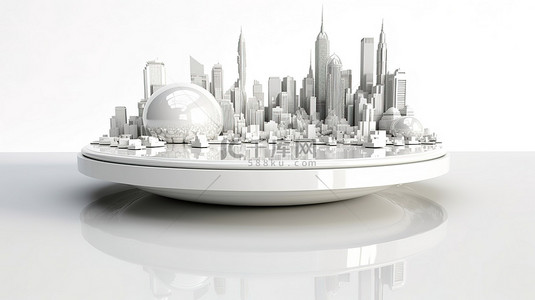 大城市剪影背景图片_镜像背景以令人惊叹的 3D 渲染展示孤立的白色大都市