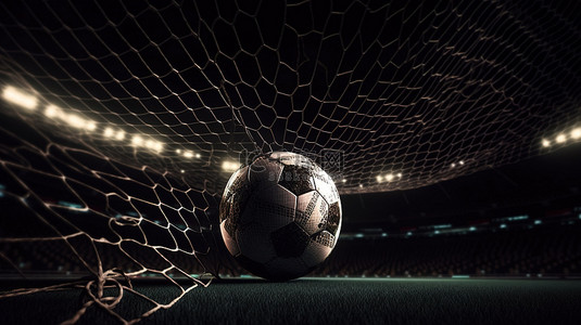 球门背景图片_成功在望 3d 渲染足球在球门与体育场聚光灯