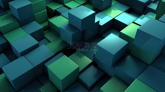 关闭抽象 3D 渲染灰色背景上的蓝色和绿色块