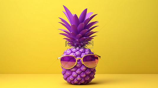 夏季健康背景图片_时尚紫色夏季背景上菠萝的 3D 渲染