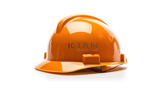 白色背景上橙色建筑头盔的充满活力的 3D 渲染