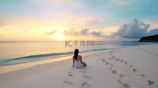日风景背景图片_海滩上的沙子天空海边瑜珈运动风景
