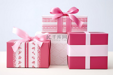师徒四人西游记背景图片_四个带有蝴蝶结的粉红色礼品盒
