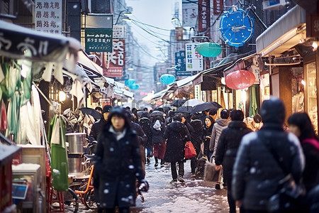 拥挤背景图片_在韩国拥挤的街道上购物