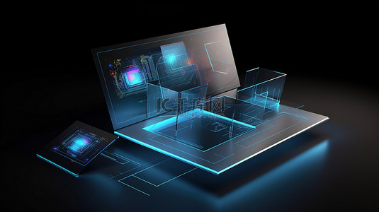 网页页面模板背景图片_用于展示具有开放页面的 3D 计算机设计的网页登陆页面模板