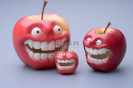 苹果和牙齿前面的牙齿模型