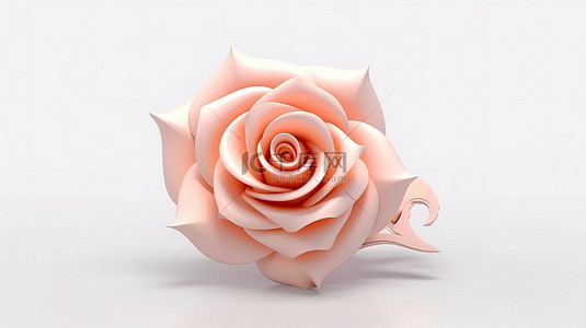 情人节玫瑰金背景图片_3d 渲染白色背景与一朵玫瑰