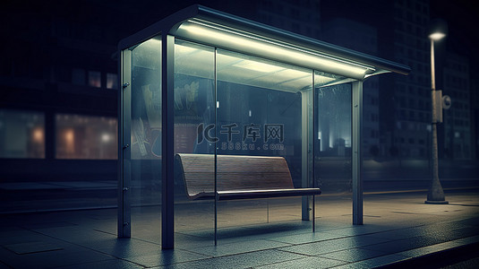 带有两个由计算机图形创建的广告空间的公交车站的 3D 插图