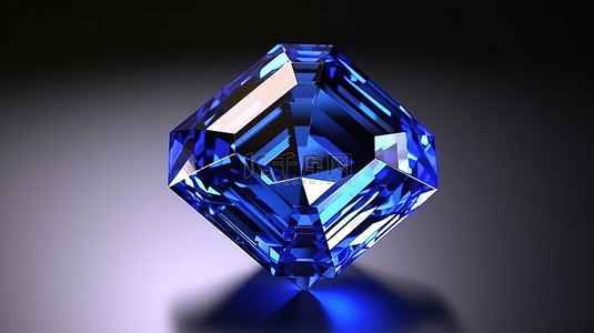 蓝色切割背景图片_蓝色蓝宝石宝石的 Asscher 切割 3D 渲染