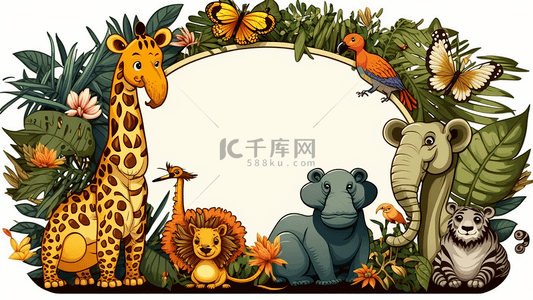 动物小卡通背景图片_动物边框可爱插画风格背景