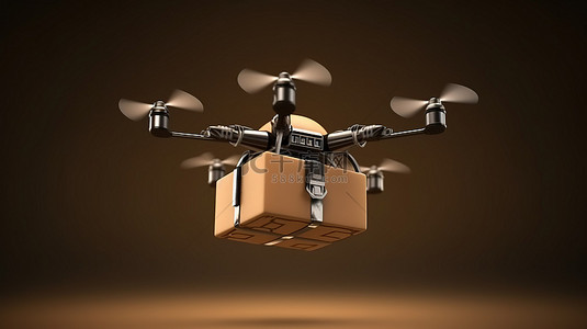 无人机是背景图片_纸板箱送货无人机是 3D 渲染的快速高效送货的概念