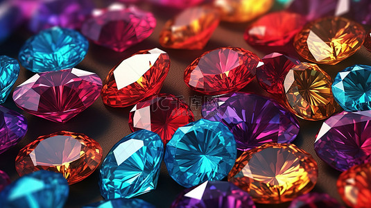 闪闪发光的彩色钻石背景的 3d 渲染图