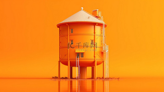 橙色背景突出了 3D 渲染的单色水箱