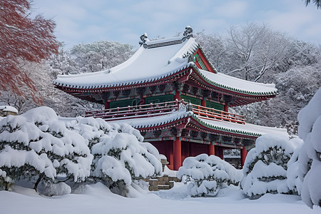 冬天古建筑背景图片_雪中​​的一座古塔