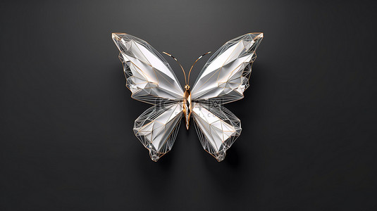 灰色背景与有线框架 3d 渲染上的抽象低聚蝴蝶