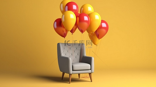 信息升起背景图片_带有业务增长信息的气球和椅子的 3D 渲染