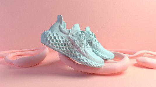 运动跑鞋在 3d 渲染中隔离在柔和的背景与简约的场景
