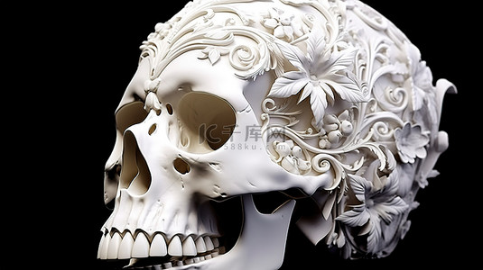 之物背景图片_3D 打印的巴洛克风格头骨与花朵的危险之美