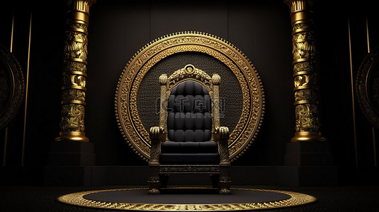 黑色会员背景图片_国王黑色椅子 3d 渲染在讲台上
