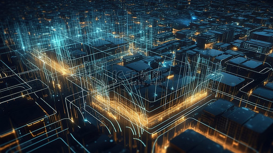 量子通信背景图片_具有抽象数字背景和 3d 量子计算机网络的未来网络城市