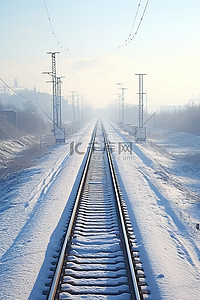 蓝天轨道背景图片_冬天的火车轨道与蓝天